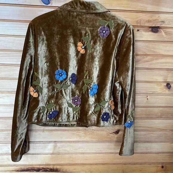 Double D Ranch Wear Golden Brown Shiny Velvet Floral With Studs Med Jacket - Picture 5 of 7